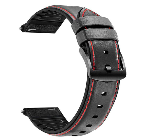 Samsung Watch Band - Black Leather Red Strip Stitching-Samsung Watch Bands-ubands